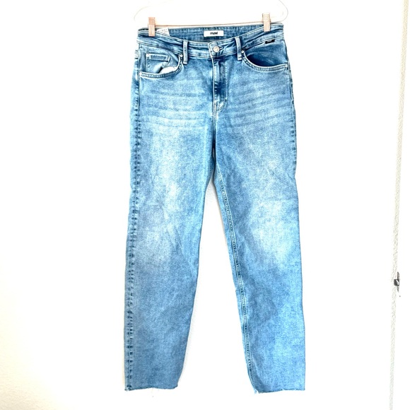 Mavi High Rise Straight Leg Jeans Raw Hem Organic Cotton Stretch 30 x 30 $128 - Picture 2 of 13